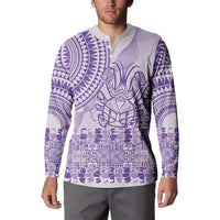 Purple Niue Language Week Button Sweatshirt The Rock Coconut Crab - Siapo Pattern