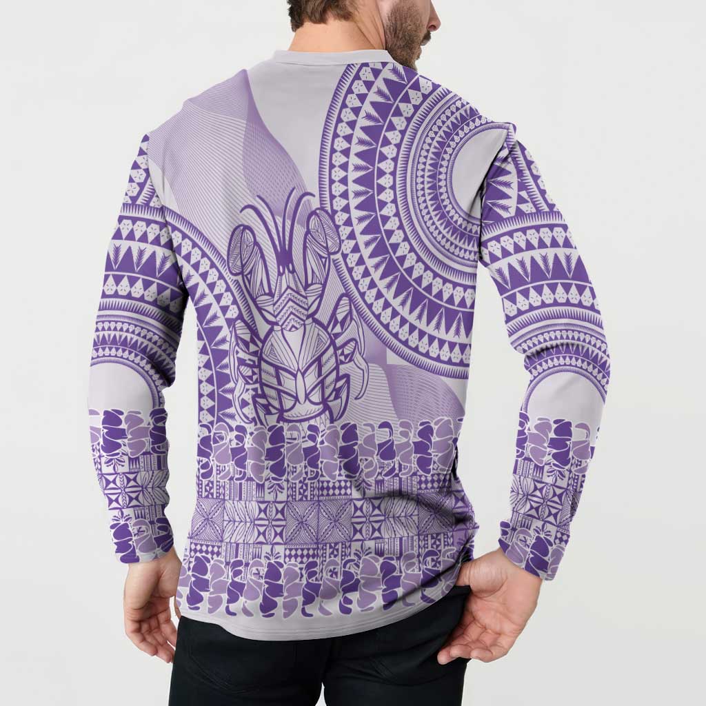 Purple Niue Language Week Button Sweatshirt The Rock Coconut Crab - Siapo Pattern