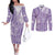 Purple Niue Language Week Couples Matching Off The Shoulder Long Sleeve Dress and Long Sleeve Button Shirt The Rock Coconut Crab - Siapo Pattern