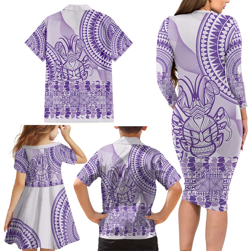 Purple Niue Language Week Family Matching Long Sleeve Bodycon Dress and Hawaiian Shirt The Rock Coconut Crab - Siapo Pattern