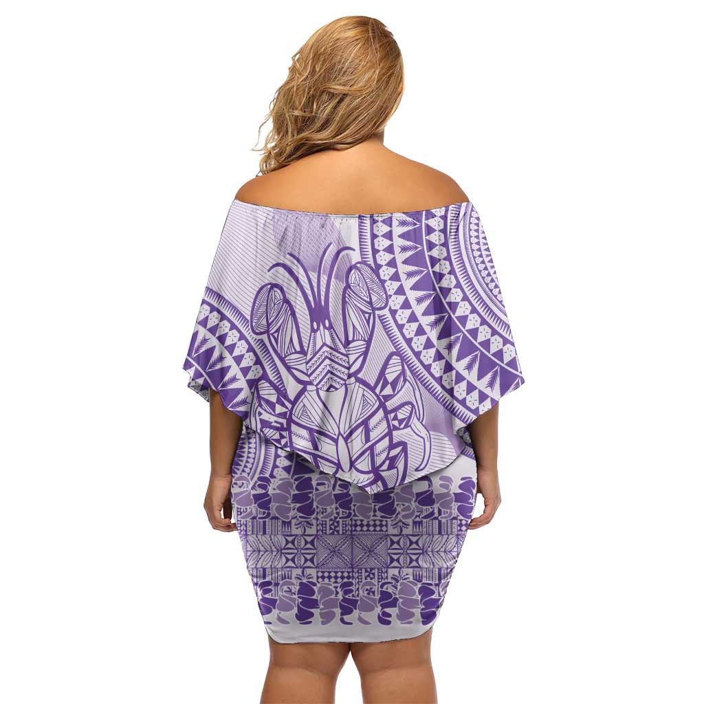 Purple Niue Language Week Family Matching Off Shoulder Short Dress and Hawaiian Shirt The Rock Coconut Crab - Siapo Pattern