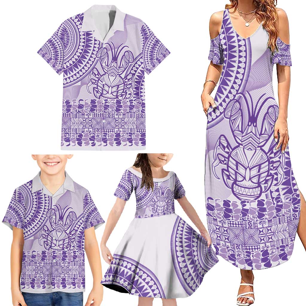 Purple Niue Language Week Family Matching Summer Maxi Dress and Hawaiian Shirt The Rock Coconut Crab - Siapo Pattern