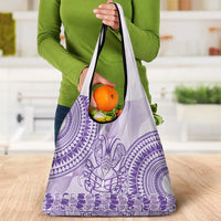 Purple Niue Language Week Grocery Bag The Rock Coconut Crab - Siapo Pattern