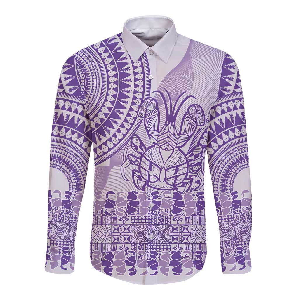 Purple Niue Language Week Long Sleeve Button Shirt The Rock Coconut Crab - Siapo Pattern