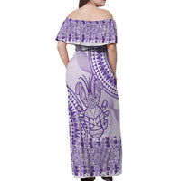 Purple Niue Language Week Off Shoulder Maxi Dress The Rock Coconut Crab - Siapo Pattern