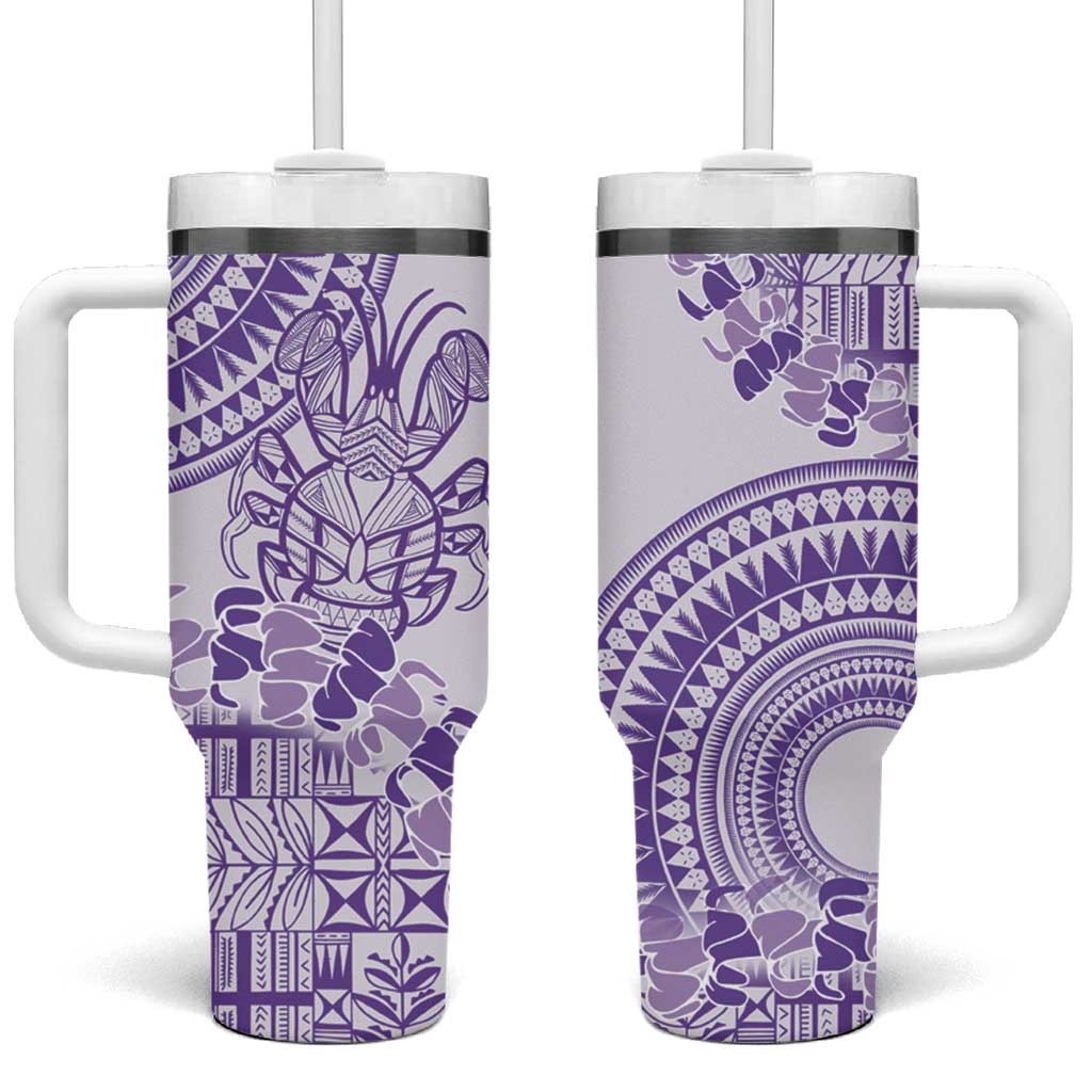 Purple Niue Language Week Tumbler With Handle The Rock Coconut Crab - Siapo Pattern