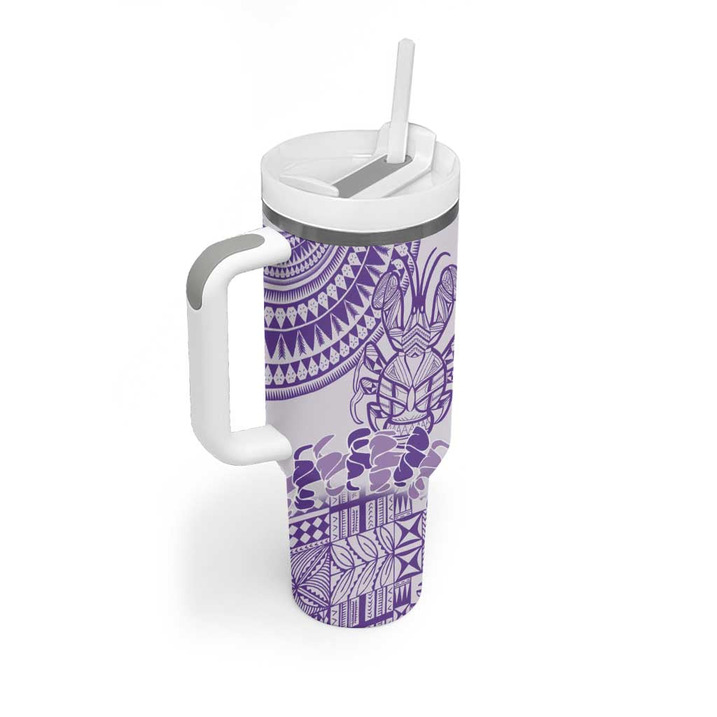 Purple Niue Language Week Tumbler With Handle The Rock Coconut Crab - Siapo Pattern