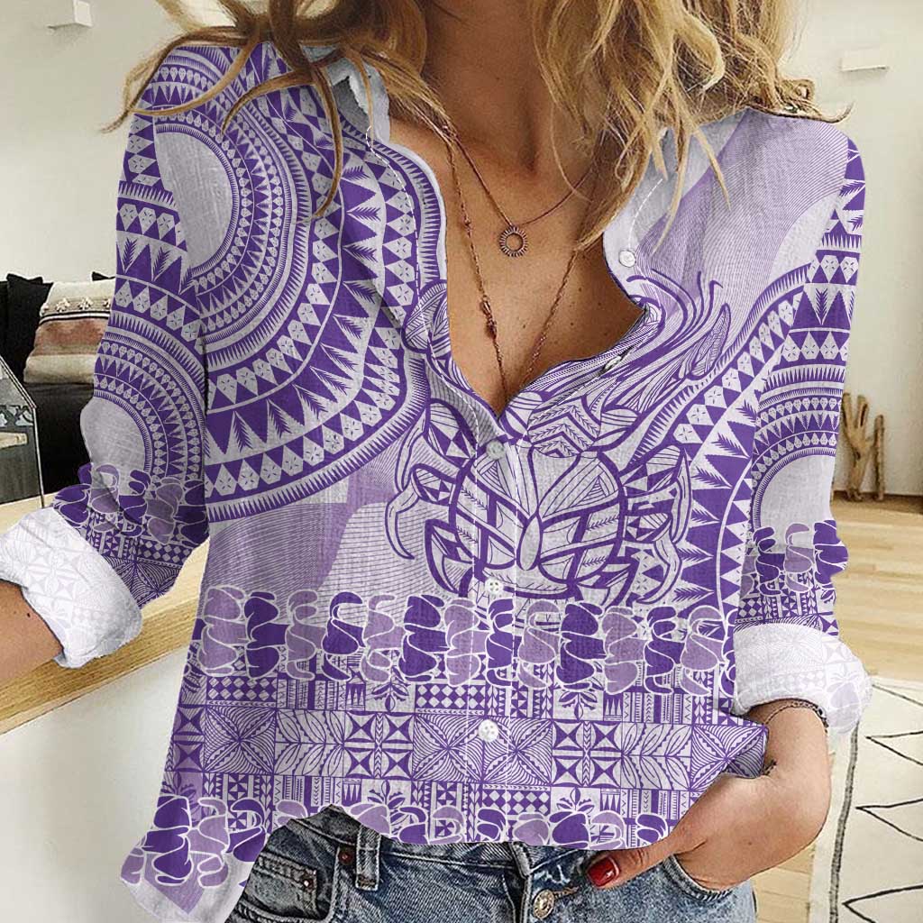 Purple Niue Language Week Women Casual Shirt The Rock Coconut Crab - Siapo Pattern