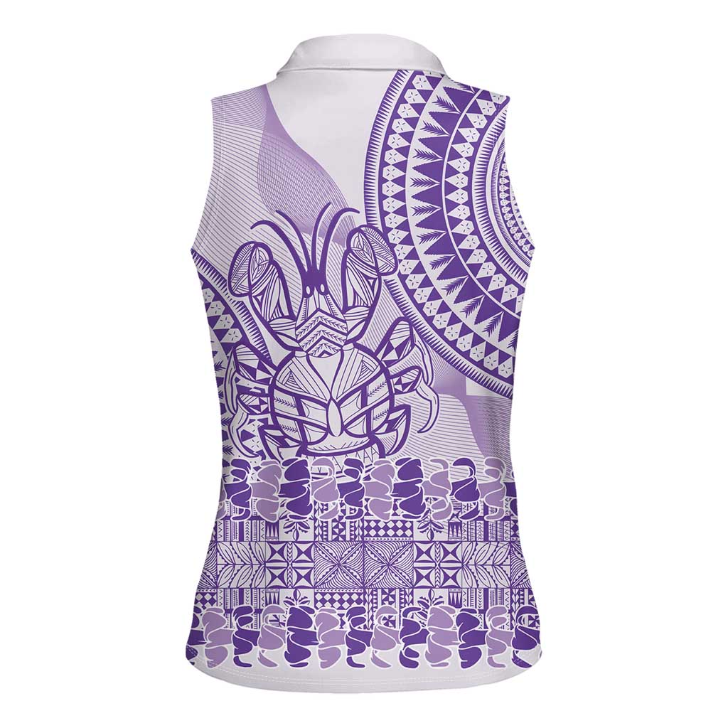 Purple Niue Language Week Women Sleeveless Polo Shirt The Rock Coconut Crab - Siapo Pattern