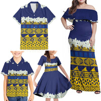 Tokelau Language Week Family Matching Off Shoulder Maxi Dress and Hawaiian Shirt Tokelauan Tuluma With Gardenia Thunbergia