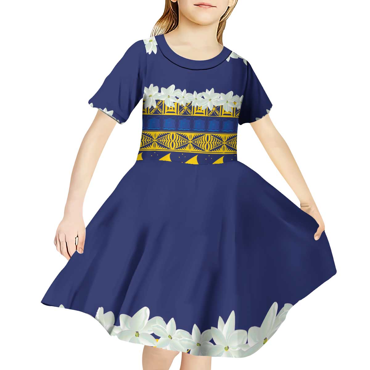 Tokelau Language Week Kid Short Sleeve Dress Tokelauan Tuluma With Gardenia Thunbergia