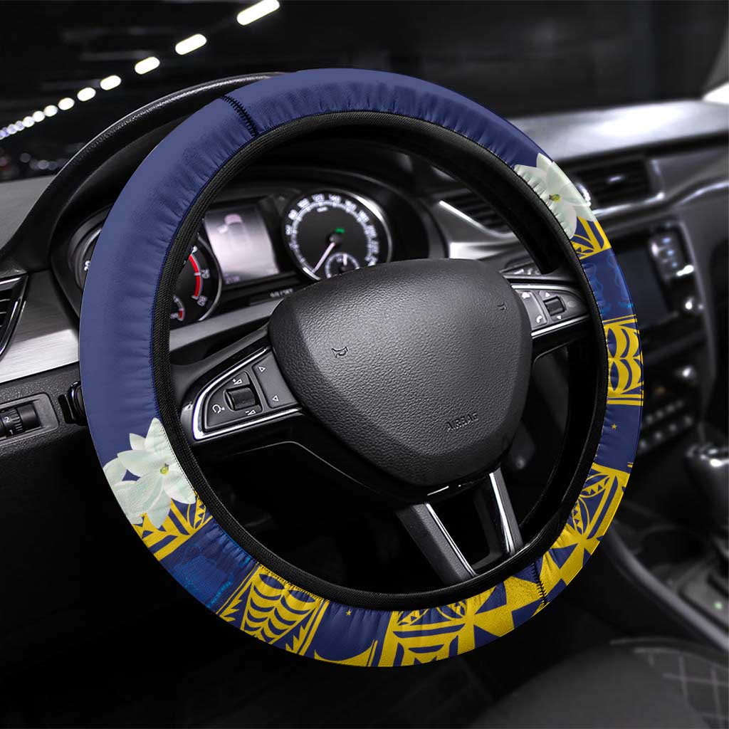 Tokelau Language Week Steering Wheel Cover Tokelauan Tuluma With Gardenia Thunbergia