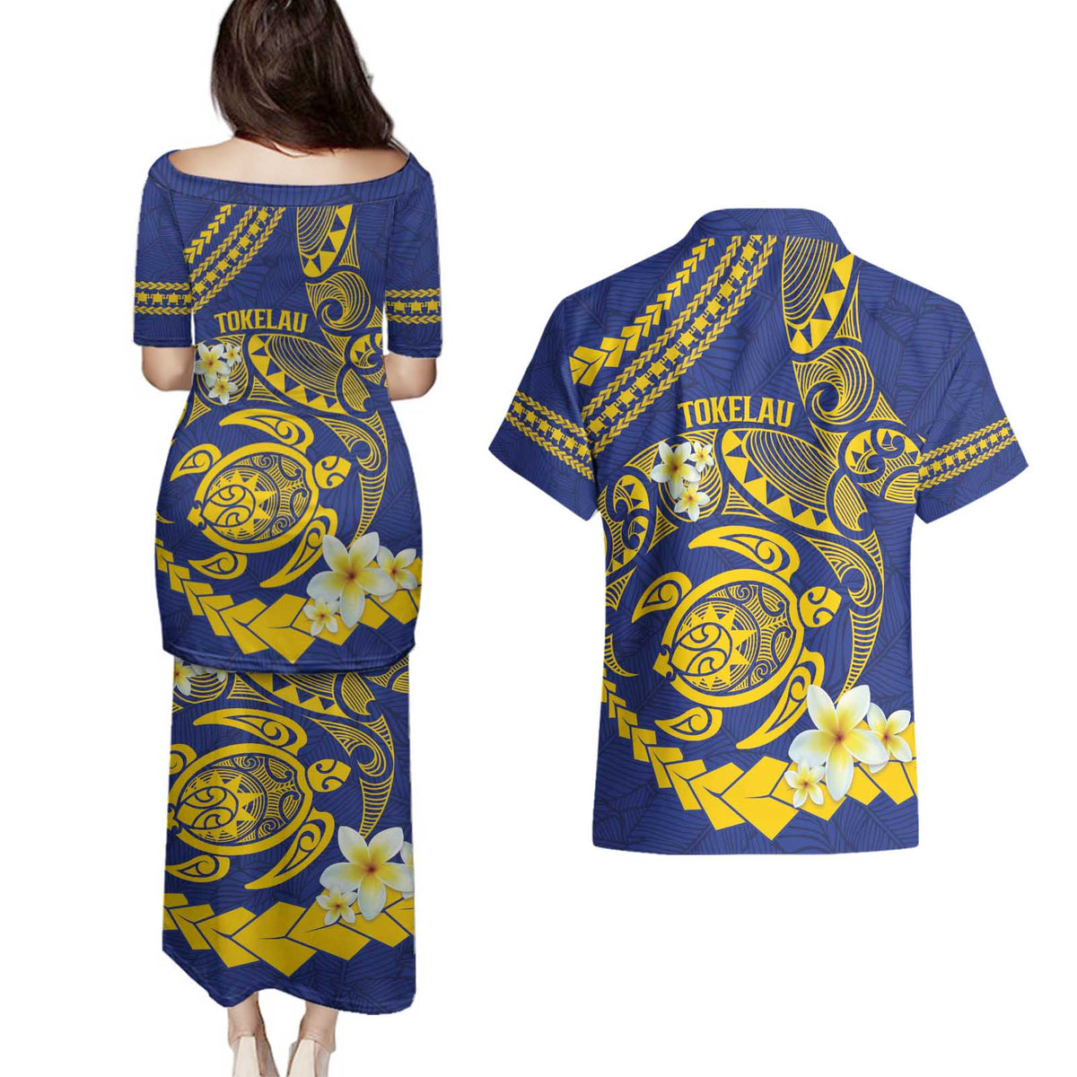 Te Vaiaho o te Gagana Tokelau Couples Matching Puletasi and Hawaiian Shirt Polynesian Turtle - Malo Ni!