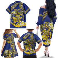 Te Vaiaho o te Gagana Tokelau Family Matching Off The Shoulder Long Sleeve Dress and Hawaiian Shirt Polynesian Turtle - Malo Ni!