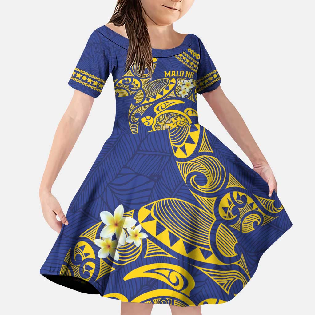 Te Vaiaho o te Gagana Tokelau Family Matching Puletasi and Hawaiian Shirt Polynesian Turtle - Malo Ni! LT14 Daughter's Dress Blue - Polynesian Pride