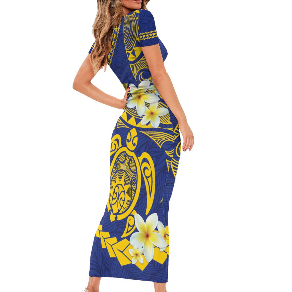 Te Vaiaho o te Gagana Tokelau Family Matching Short Sleeve Bodycon Dress and Hawaiian Shirt Polynesian Turtle - Malo Ni!