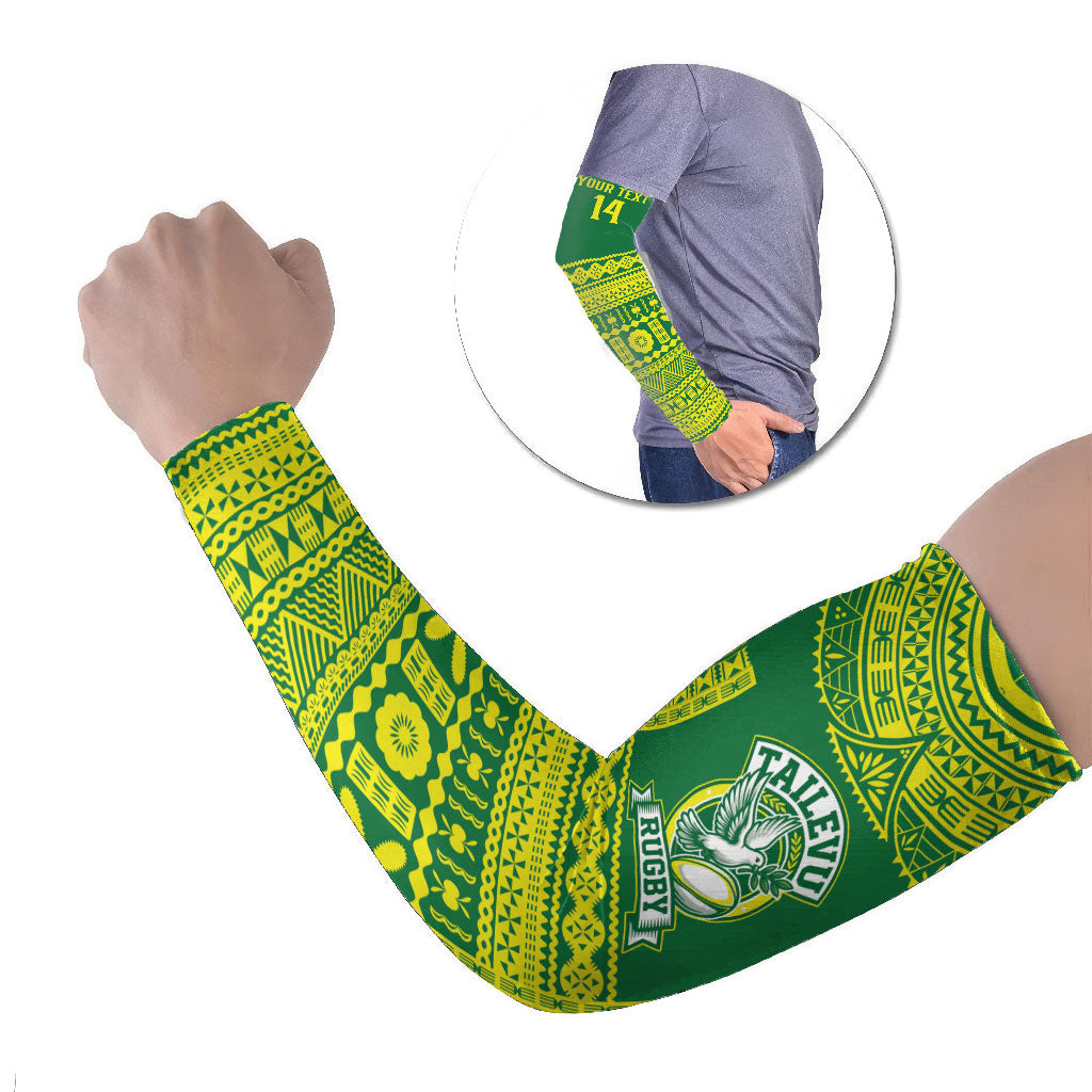 Fiji Tailevu Rugby Custom Arm Sleeves Go Champions Fijian Tapa Pattern LT14 Set of 2 Green - Polynesian Pride