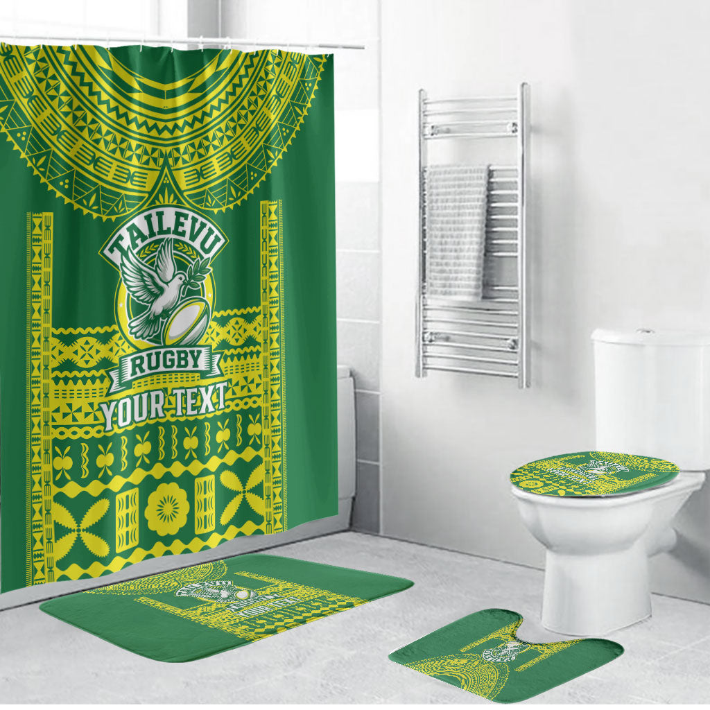 Fiji Tailevu Rugby Custom Bathroom Set Go Champions Fijian Tapa Pattern LT14 Bathroom Set (4 pcs) Green - Polynesian Pride