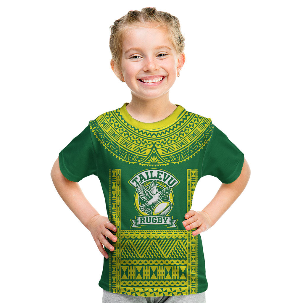 Fiji Tailevu Rugby Custom Kid T Shirt Go Champions Fijian Tapa Pattern LT14 Green - Polynesian Pride