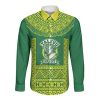 Fiji Tailevu Rugby Custom Long Sleeve Button Shirt Go Champions Fijian Tapa Pattern LT14 Unisex Green - Polynesian Pride