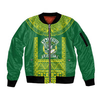 Fiji Tailevu Rugby Custom Sleeve Zip Bomber Jacket Go Champions Fijian Tapa Pattern LT14 Unisex Green - Polynesian Pride