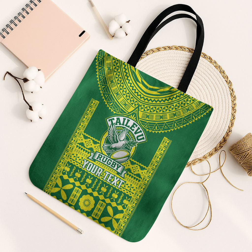 Fiji Tailevu Rugby Custom Tote Bag Go Champions Fijian Tapa Pattern LT14 Black Strap One Size Green - Polynesian Pride