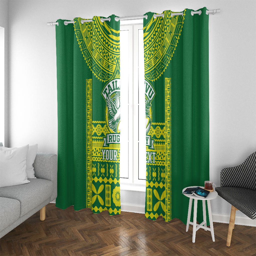 Fiji Tailevu Rugby Custom Window Curtain Go Champions Fijian Tapa Pattern LT14 With Grommets Green - Polynesian Pride