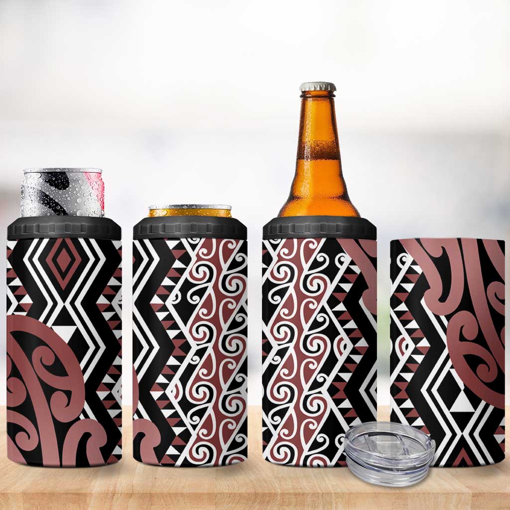 New Zealand 4 in 1 Can Cooler Tumbler Aotearoa Kowhaiwhai Mix Taniko Art - Brown