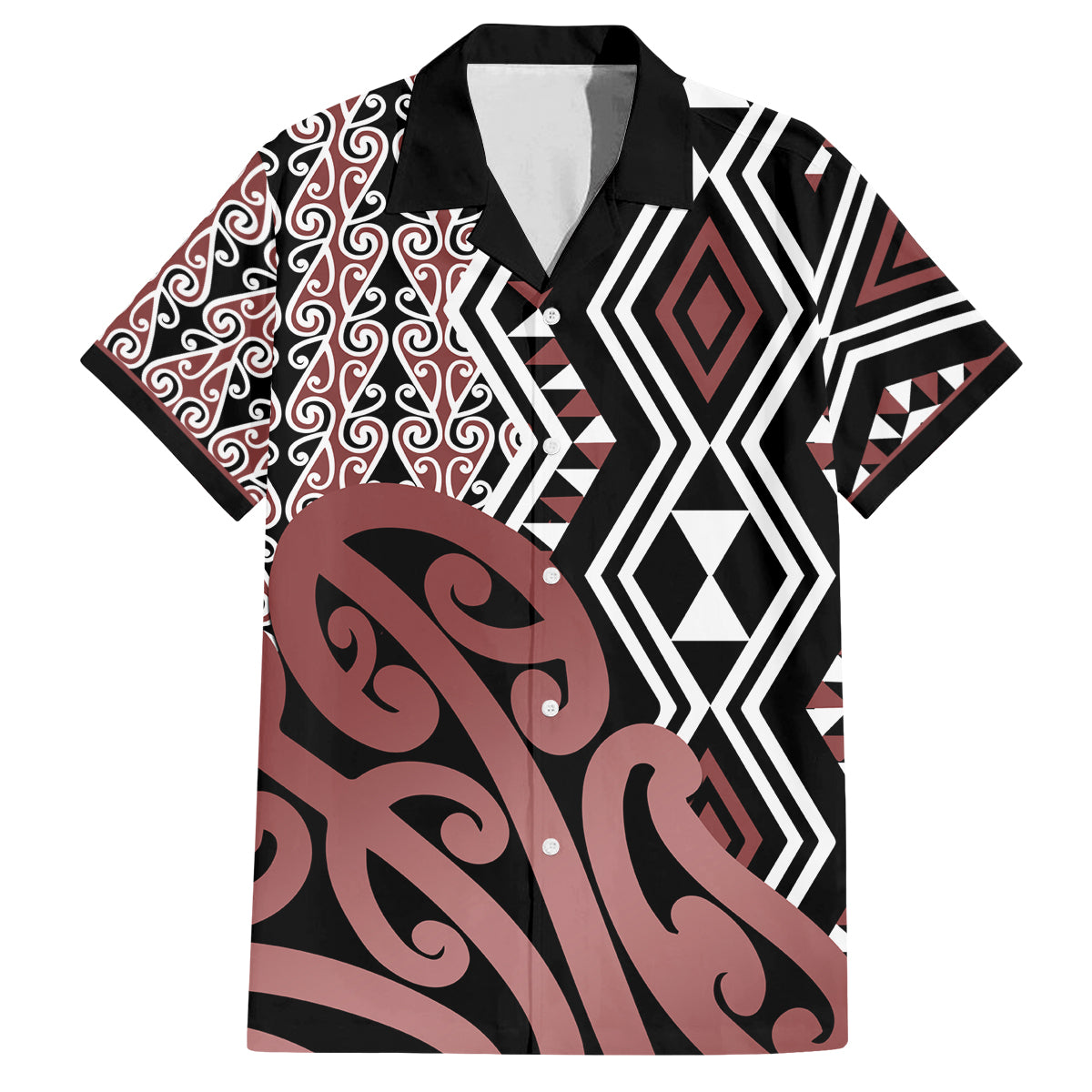 New Zealand Family Matching Long Sleeve Bodycon Dress and Hawaiian Shirt Aotearoa Kowhaiwhai Mix Taniko Art LT14 Dad's Shirt - Short Sleeve Brown - Polynesian Pride
