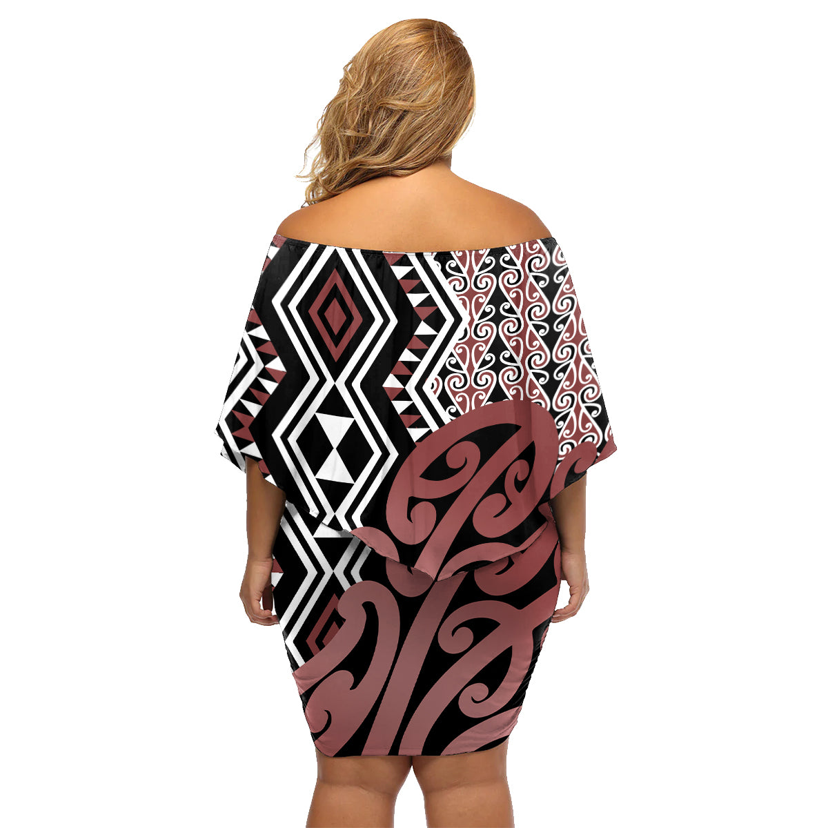 New Zealand Family Matching Off Shoulder Short Dress and Hawaiian Shirt Aotearoa Kowhaiwhai Mix Taniko Art LT14 - Polynesian Pride