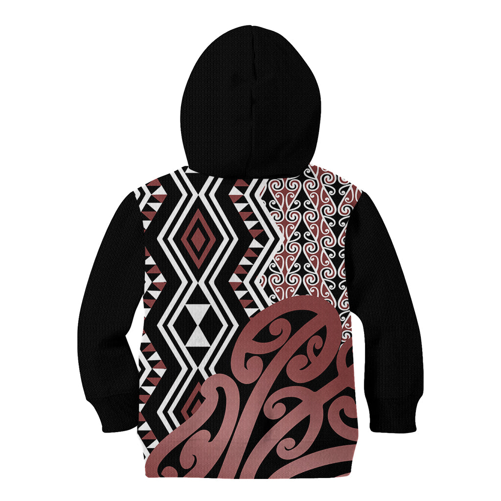 New Zealand Kid Hoodie Aotearoa Kowhaiwhai Mix Taniko Art LT14 - Polynesian Pride