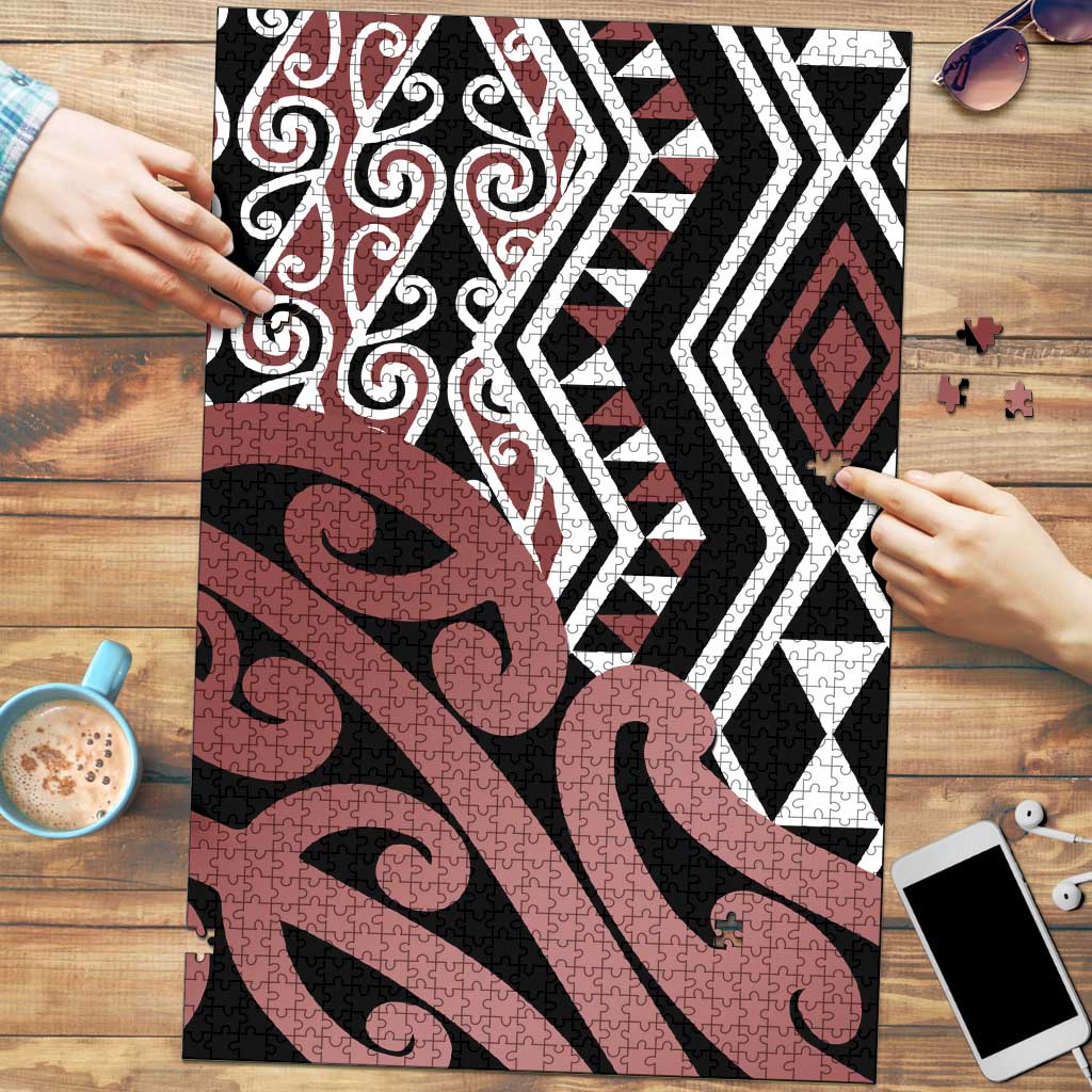 New Zealand Puzzle Aotearoa Kowhaiwhai Mix Taniko Art LT14 Brown - Polynesian Pride