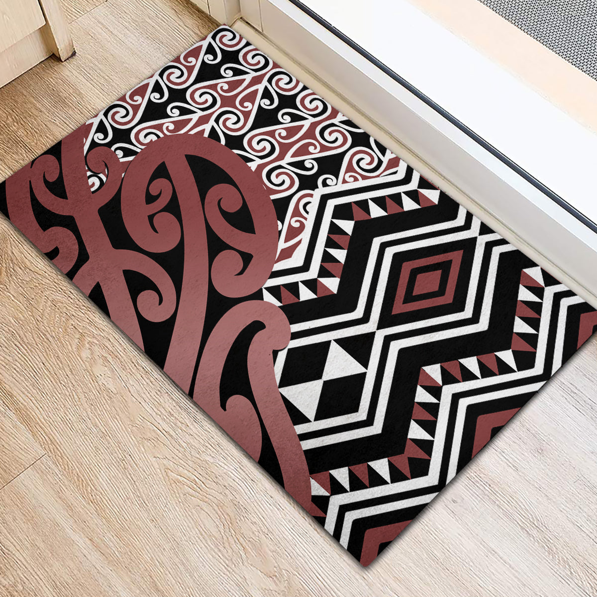 New Zealand Rubber Doormat Aotearoa Kowhaiwhai Mix Taniko Art LT14 - Polynesian Pride