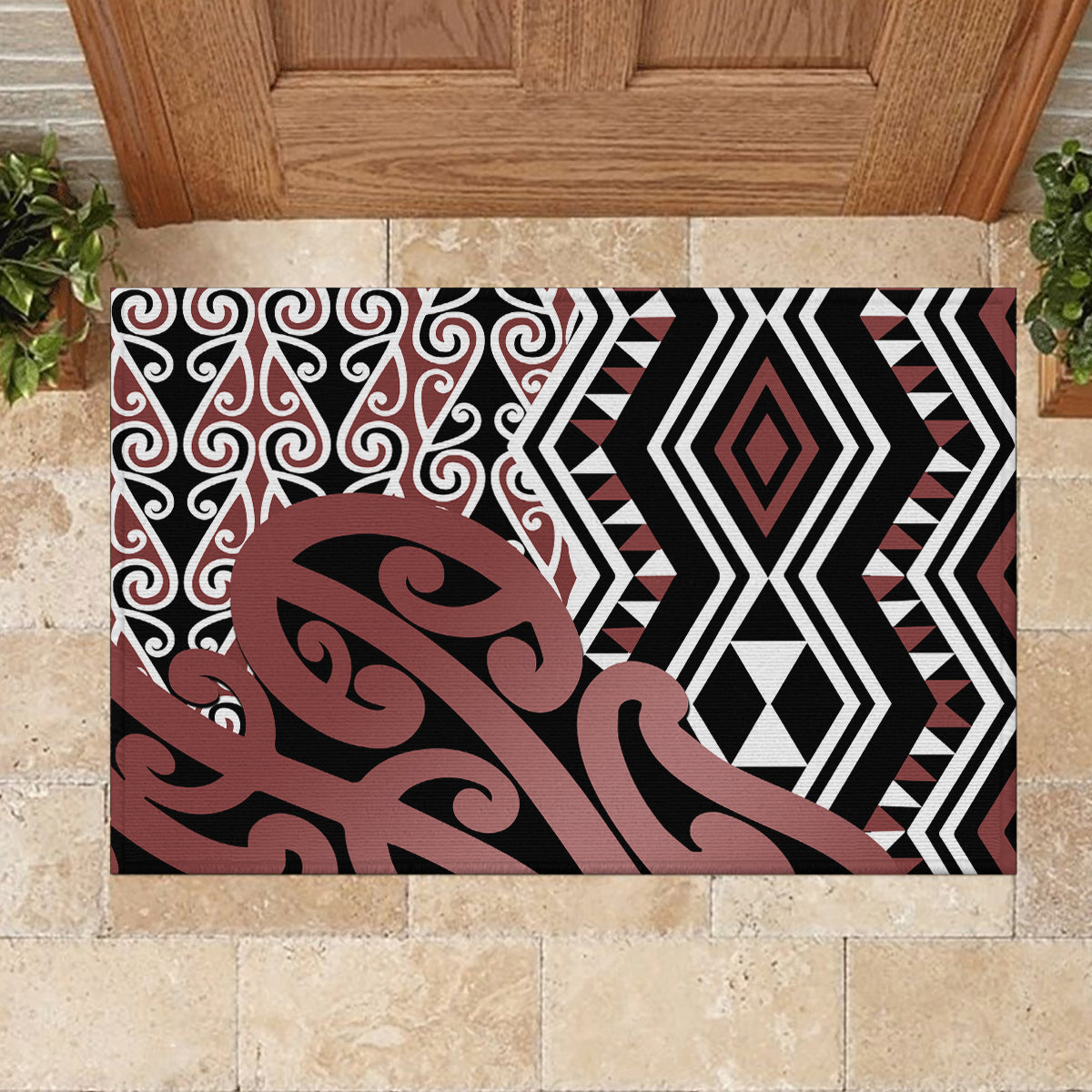 New Zealand Rubber Doormat Aotearoa Kowhaiwhai Mix Taniko Art LT14 - Polynesian Pride