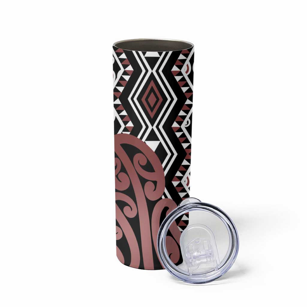 New Zealand Skinny Tumbler Aotearoa Kowhaiwhai Mix Taniko Art - Brown LT14 - Polynesian Pride