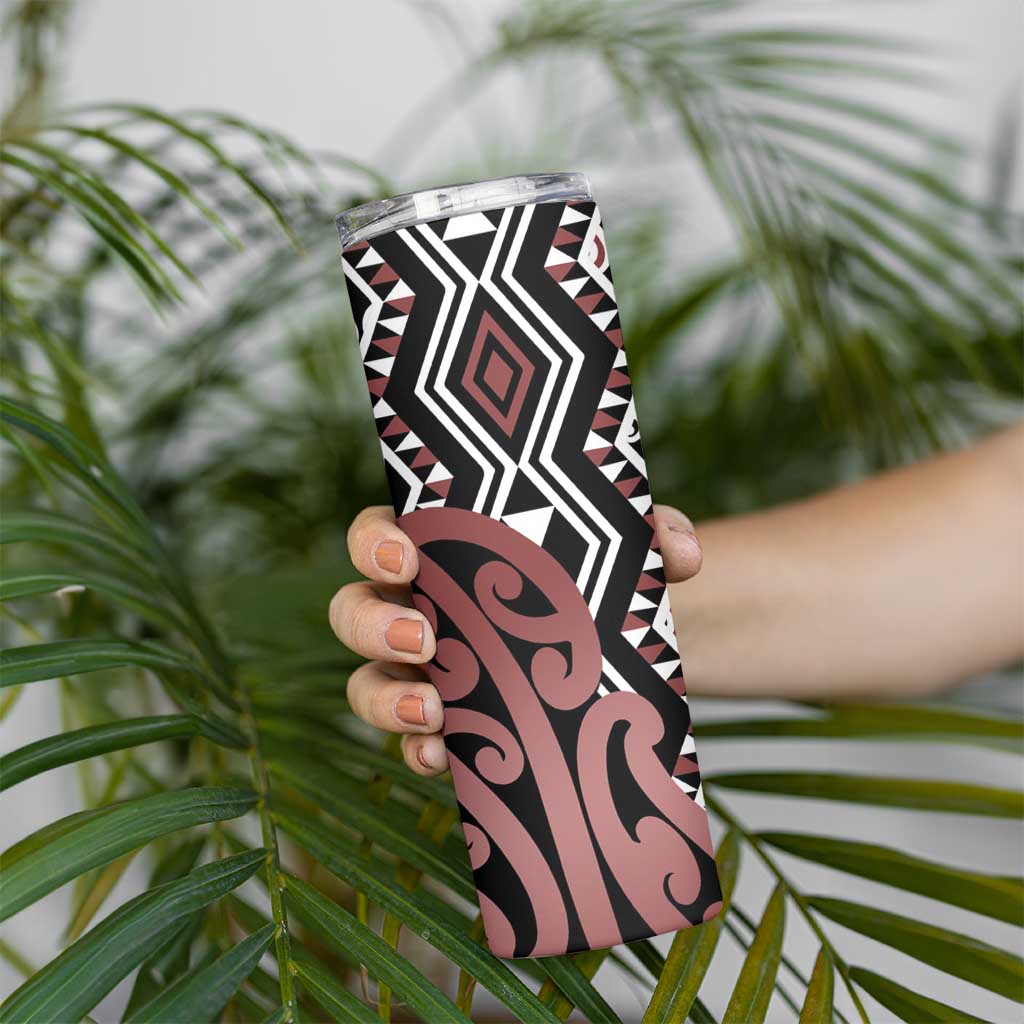 New Zealand Skinny Tumbler Aotearoa Kowhaiwhai Mix Taniko Art - Brown LT14 - Polynesian Pride