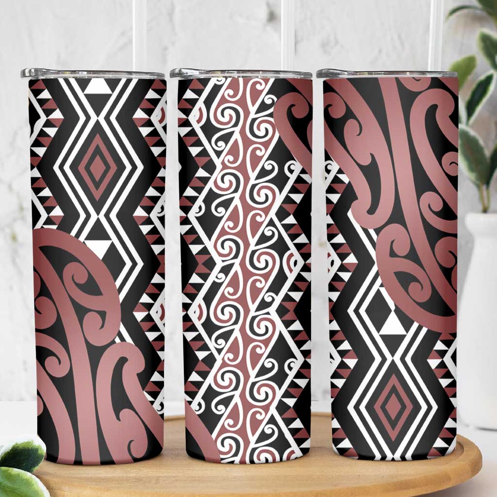 New Zealand Skinny Tumbler Aotearoa Kowhaiwhai Mix Taniko Art - Brown LT14 - Polynesian Pride