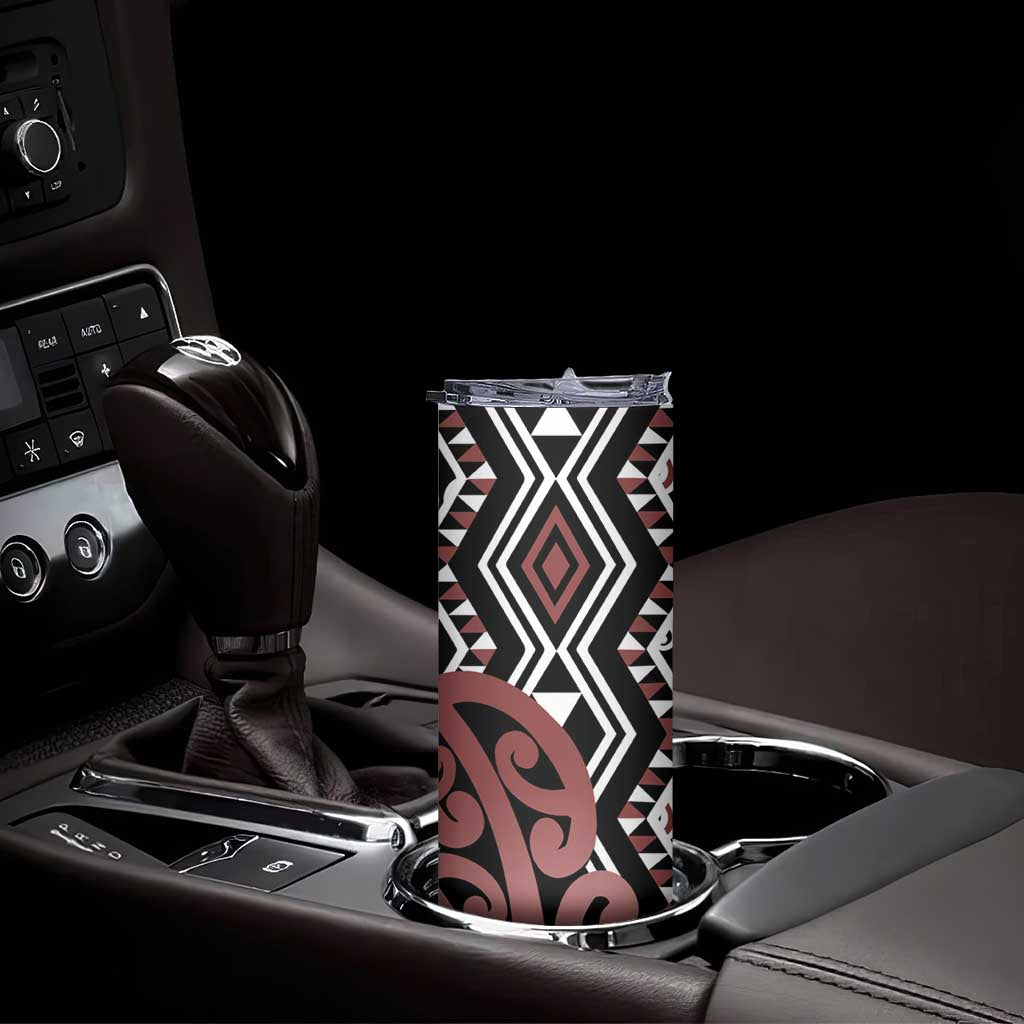 New Zealand Skinny Tumbler Aotearoa Kowhaiwhai Mix Taniko Art - Brown LT14 - Polynesian Pride