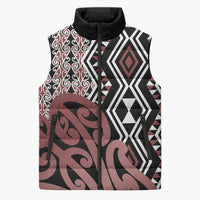 New Zealand Sleeveless Puffer Jacket Aotearoa Kowhaiwhai Mix Taniko Art LT14 Unisex Brown - Polynesian Pride
