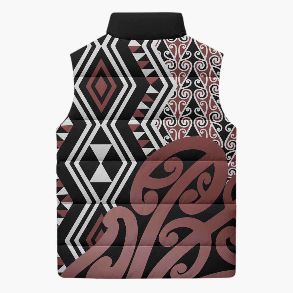 New Zealand Sleeveless Puffer Jacket Aotearoa Kowhaiwhai Mix Taniko Art LT14 - Polynesian Pride