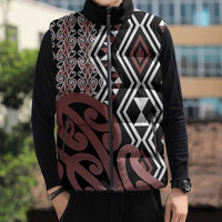 New Zealand Sleeveless Puffer Jacket Aotearoa Kowhaiwhai Mix Taniko Art LT14 - Polynesian Pride