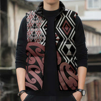 New Zealand Sleeveless Puffer Jacket Aotearoa Kowhaiwhai Mix Taniko Art LT14 - Polynesian Pride