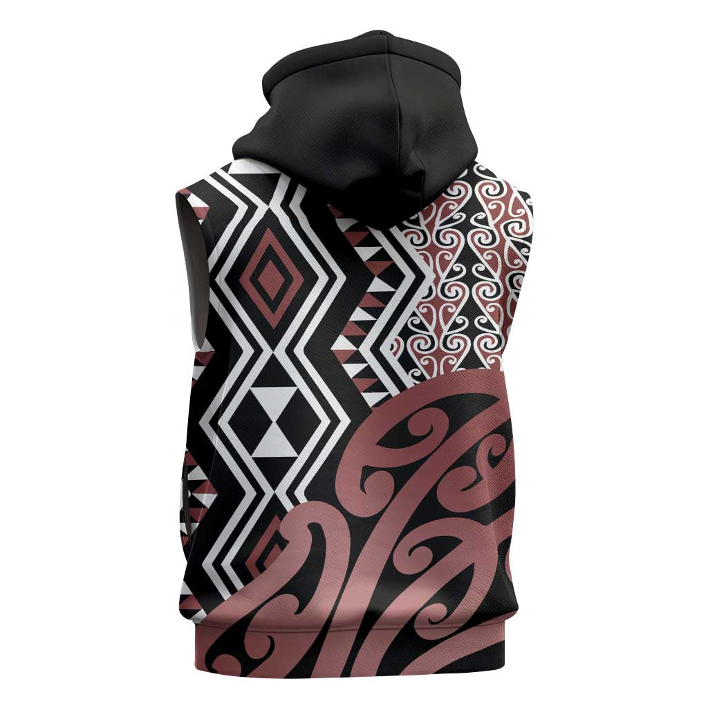 New Zealand Sleeveless Zip Hoodie Aotearoa Kowhaiwhai Mix Taniko Art - Polynesian Pride