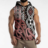 New Zealand Sleeveless Zip Hoodie Aotearoa Kowhaiwhai Mix Taniko Art - Polynesian Pride