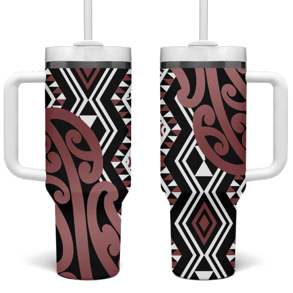 New Zealand Tumbler With Handle Aotearoa Kowhaiwhai Mix Taniko Art - Brown