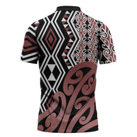 New Zealand Zipper Polo Shirt Aotearoa Kowhaiwhai Mix Taniko Art - Polynesian Pride