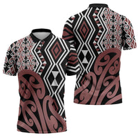 New Zealand Zipper Polo Shirt Aotearoa Kowhaiwhai Mix Taniko Art - Polynesian Pride