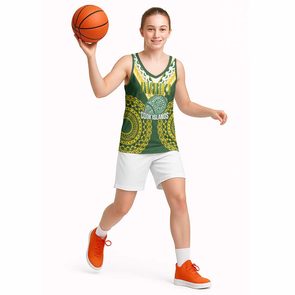 Custom Avaiki Cook Islands Rugby Basketball Jersey Kuki Airani Tatau Green - Polynesian Pride