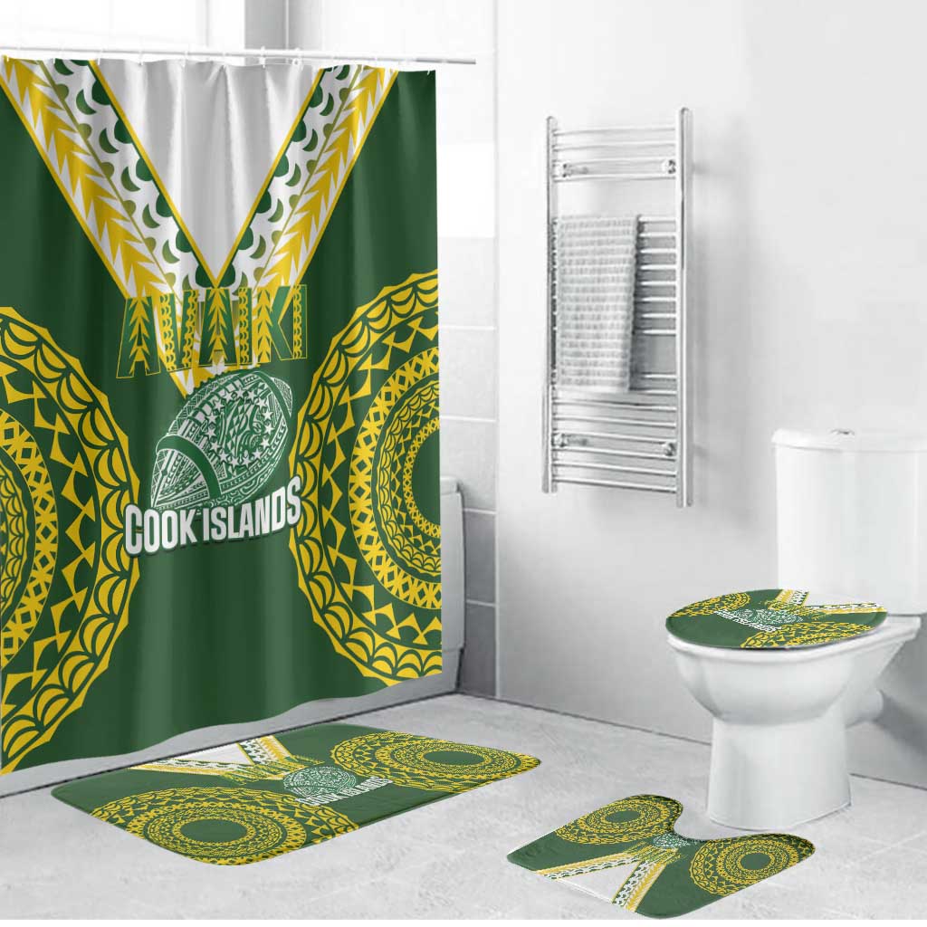 Avaiki Cook Islands Rugby Bathroom Set Kuki Airani Tatau Green LT14 Bathroom Set (4 pcs) Green - Polynesian Pride