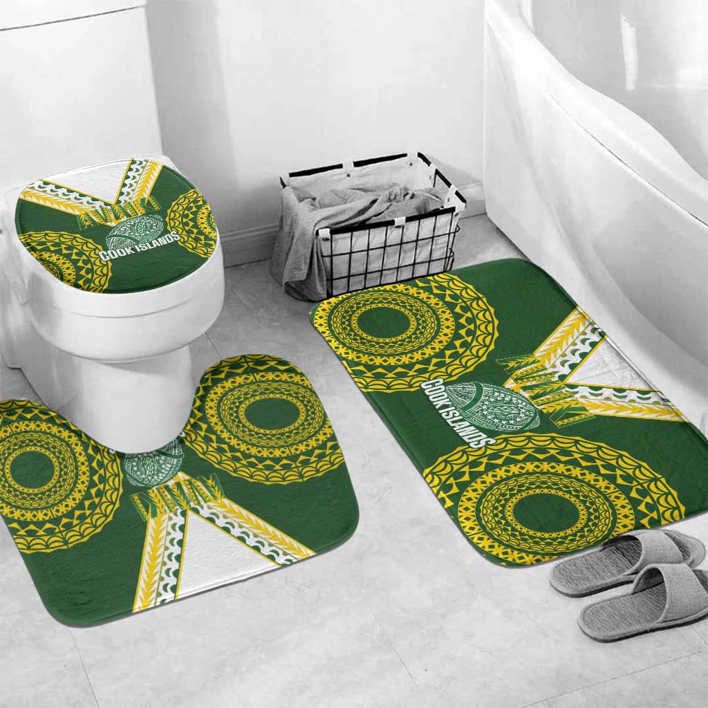 Avaiki Cook Islands Rugby Bathroom Set Kuki Airani Tatau Green LT14 Mat Set Only (3 pcs) One Size Green - Polynesian Pride